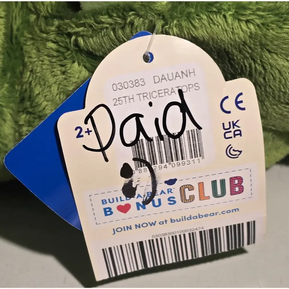 Build-A-Bear Triceratops Dinosaur Plush 25th Celebration Green Tags BAB